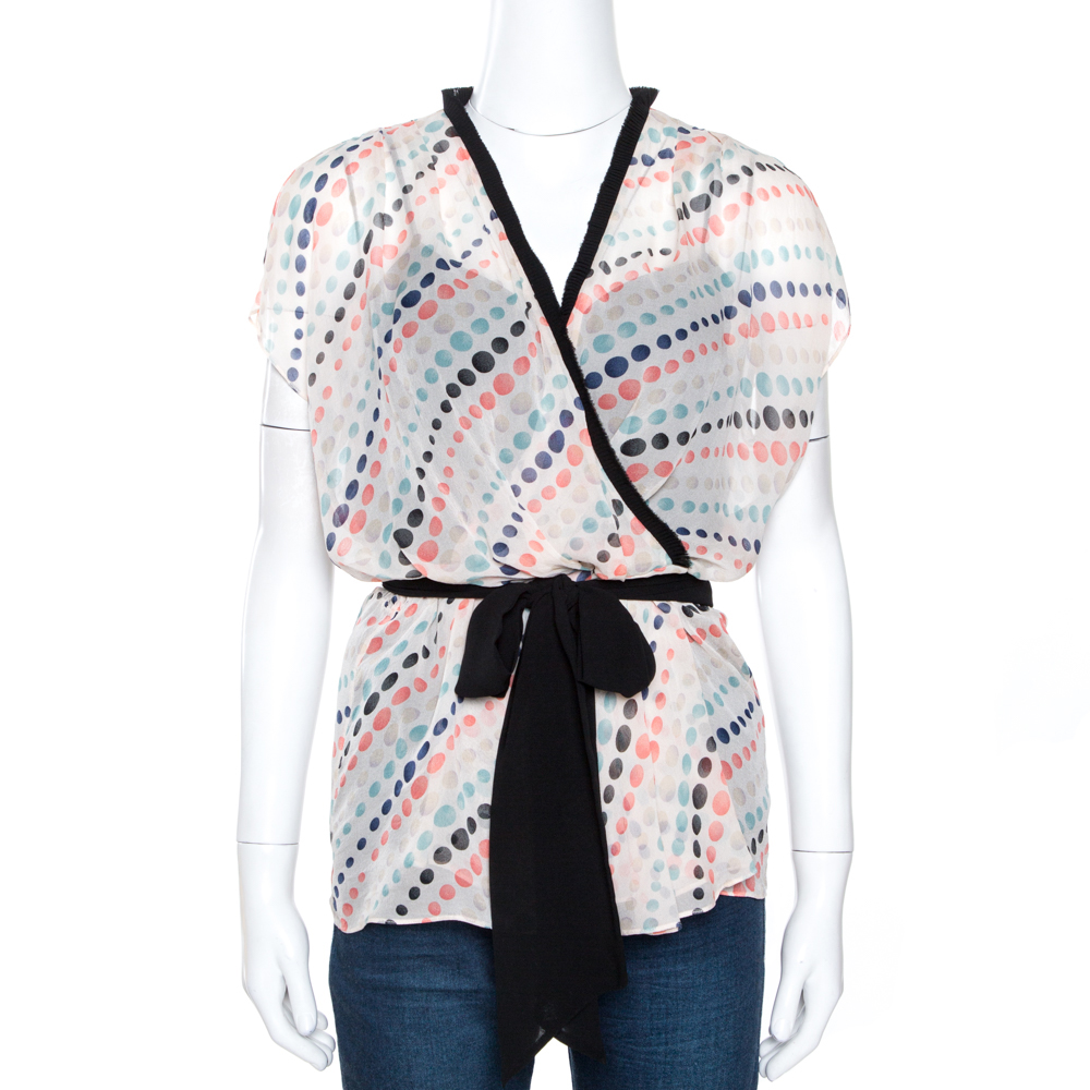Click to view more detailed imagery on our partner's website Diane Von Furstenberg Multicolor Polka Dot Print Silk Mateo Top M