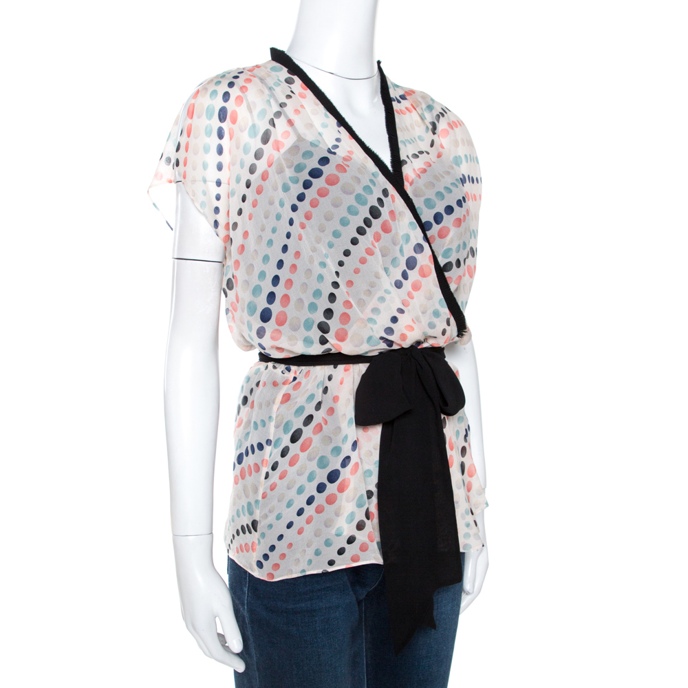 

Diane Von Furstenberg Multicolor Polka Dot Print Silk Mateo Top