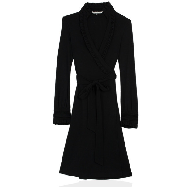Diane Von Furstenburg Black Wool Wrap Dress S