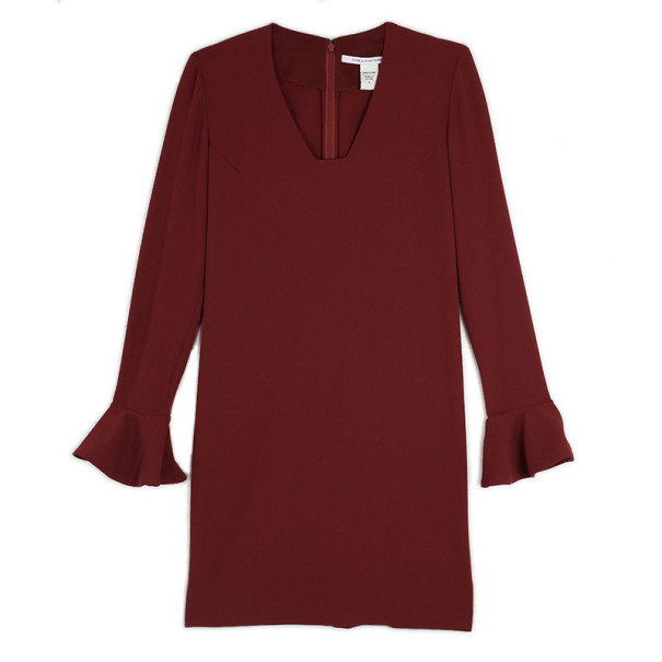 Pre Owned Diane Von Furstenburg Red Hazina V-neck Long Sleeve Dress M