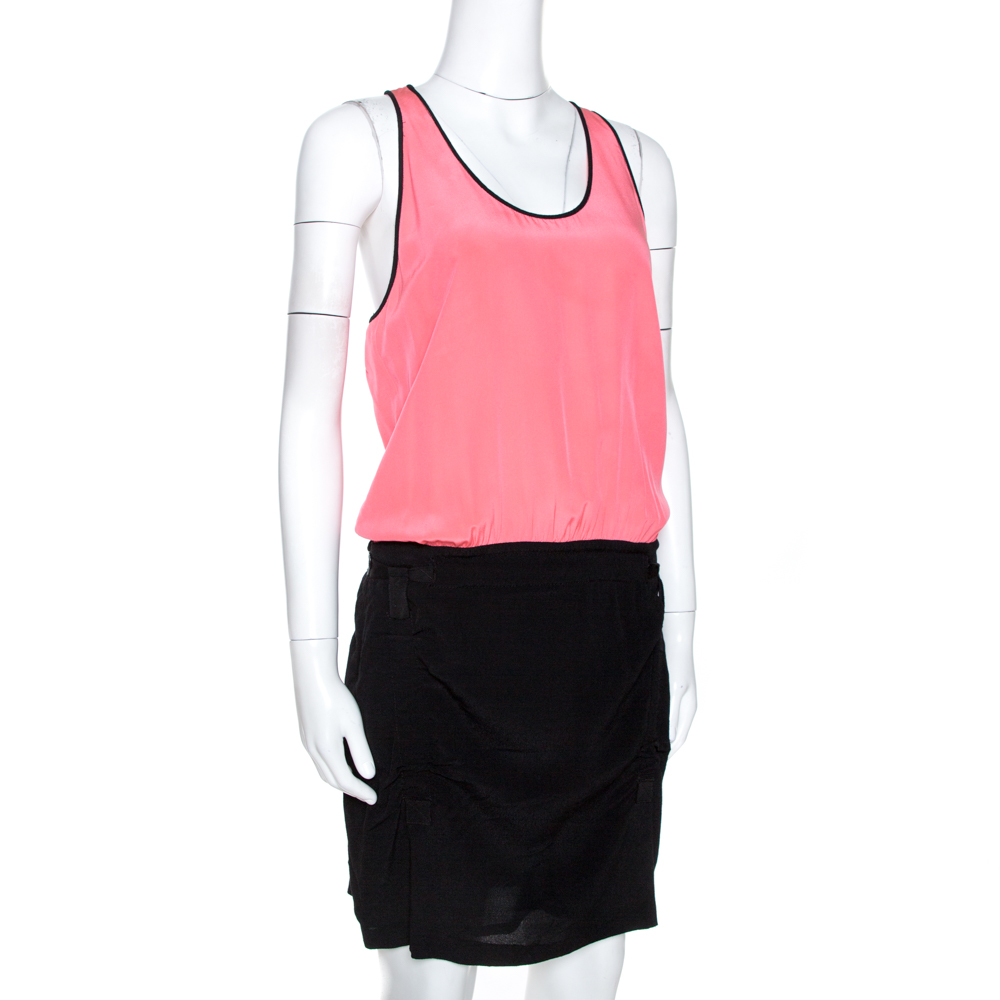 

Diane Von Furstenberg Pink & Black Silk Loranne Sleevless Dress