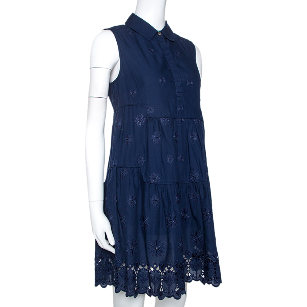 

Diane Von Furstenberg Navy Blue Embroidered Eyelet Cotton Kit Dress