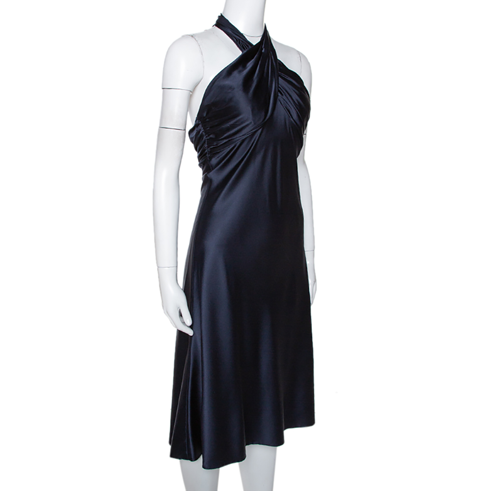 

Diane Von Furstenberg Midnight Blue Stretch Silk Halter Neck William Dress, Navy blue