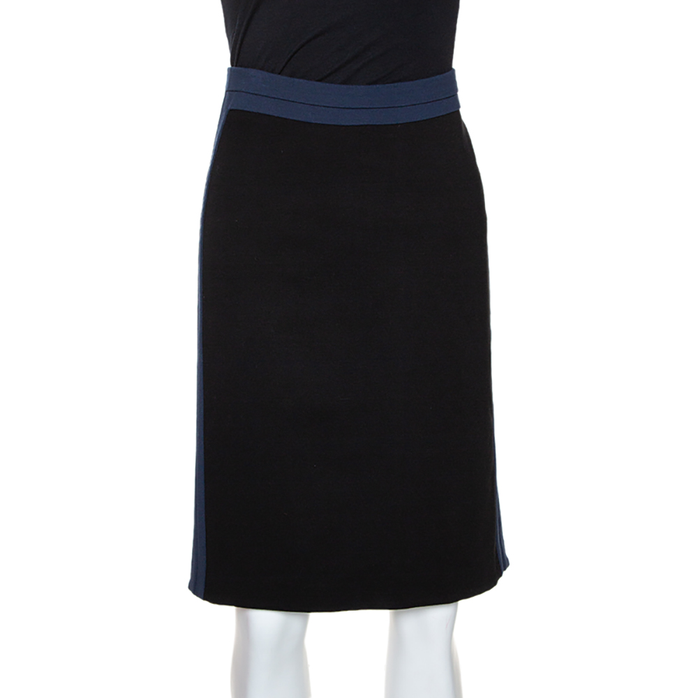 

Diane Von Furstenberg Black & Blue Knit Panel Marta Framed Skirt