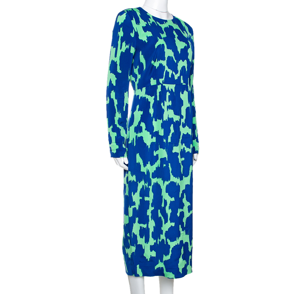 

Diane von Furstenberg Blue & Green Printed Stretch Silk Midi Dress