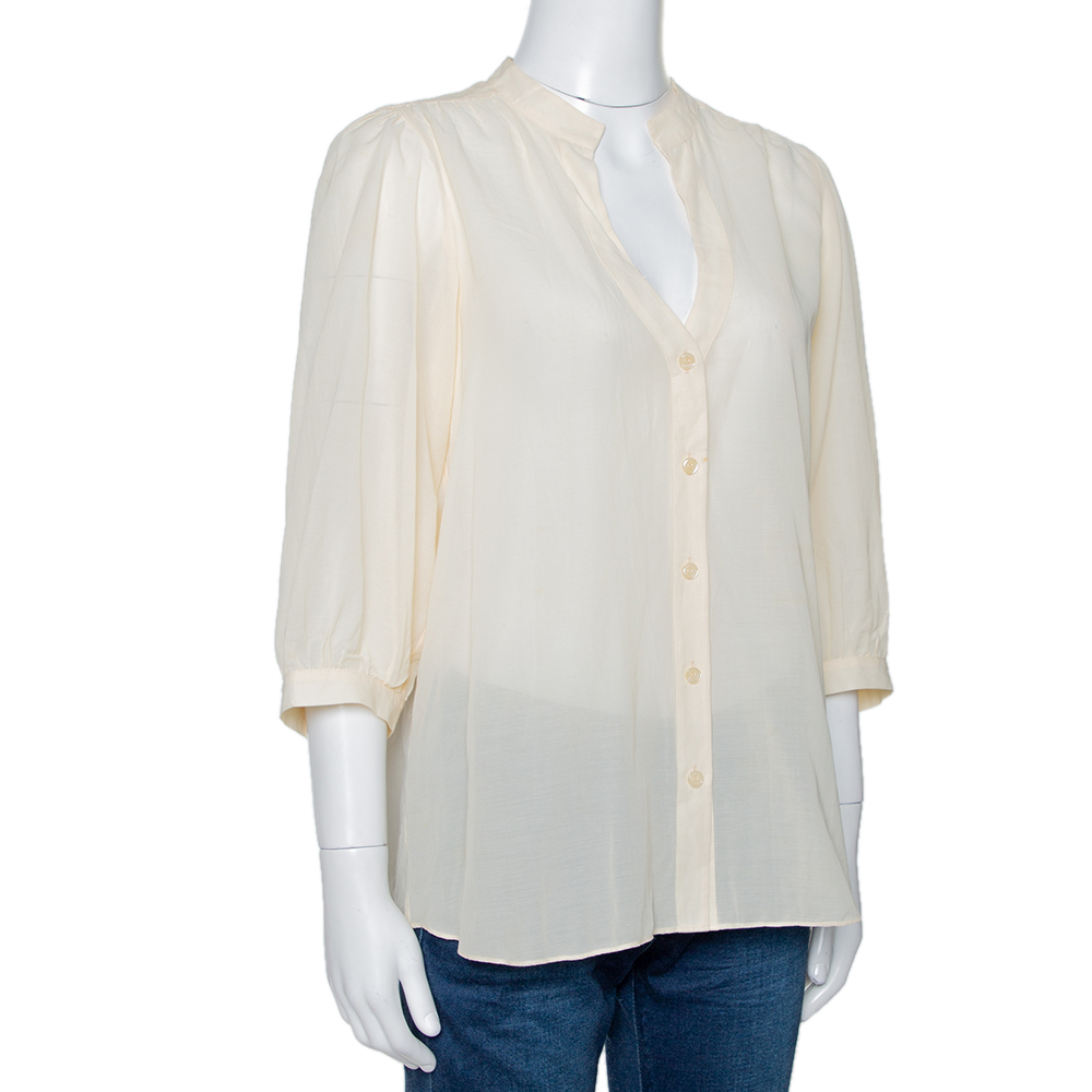 

Diane Von Furstenberg Cream Silk Blend Button Front Elias Blouse