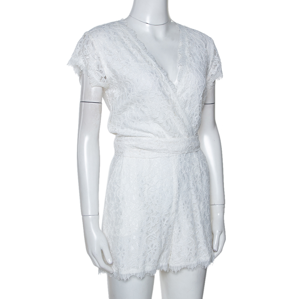 

Diane von Furstenberg White Purdette Lace Wrap Romper