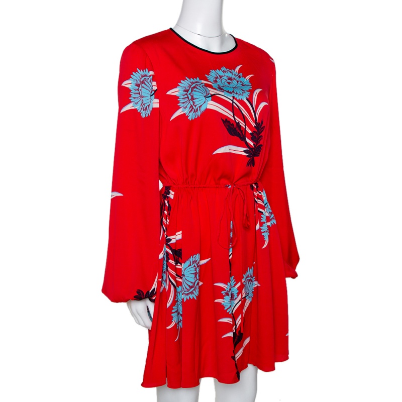 

Diane von Furstenberg Red Floral Print Stretch Silk Mini Dress