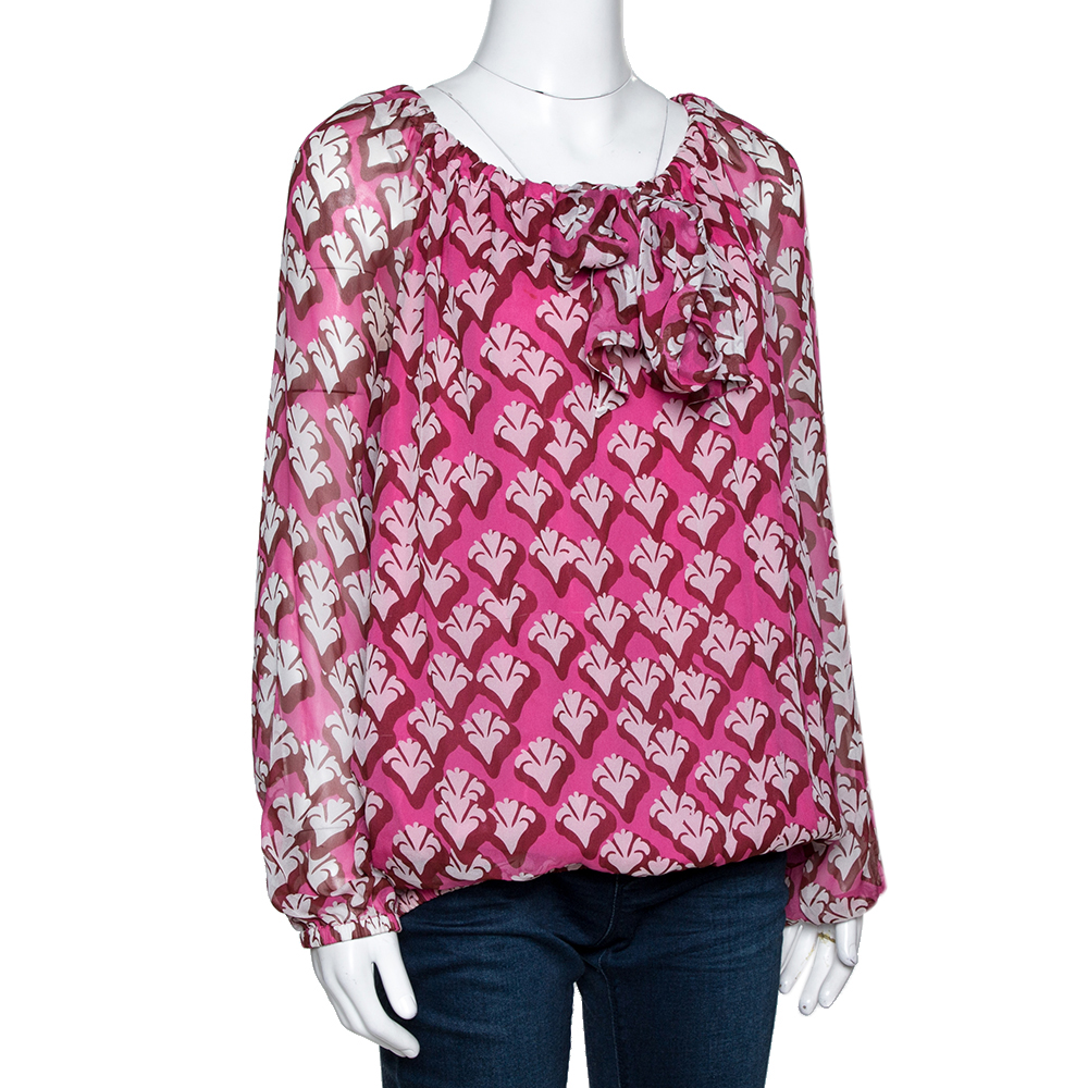 

Diane Von Furstenberg Pink Printed Silk Pacifica Blouse