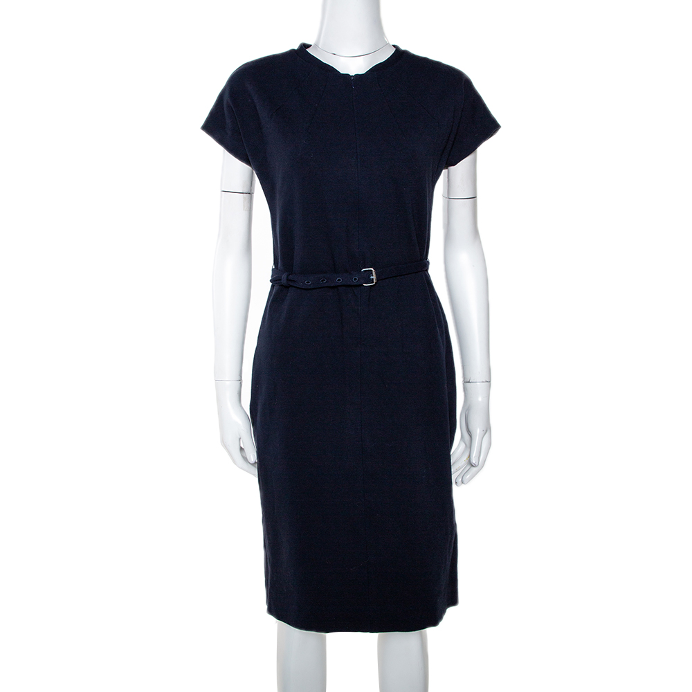 Pre Owned Diane von Furstenberg Navy Blue Belted Maizah Dress M