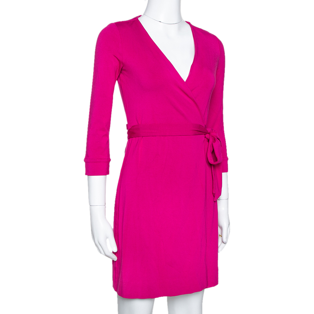 

Diane von Furstenberg New Julian Two Mini Pink Dahlia Wrap Dress