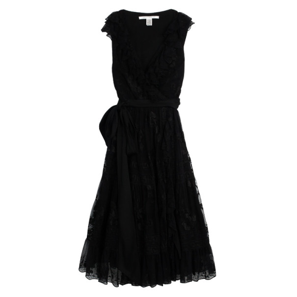 Pre Owned Diane Von Furstenberg Black Lace Dendermonde Wrap Dress