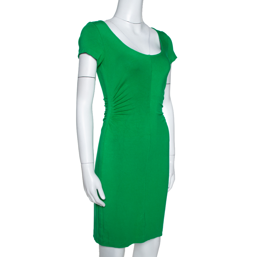 

Diane Von Furstenberg Green Stretch Jersey Ruched Bally Dress P
