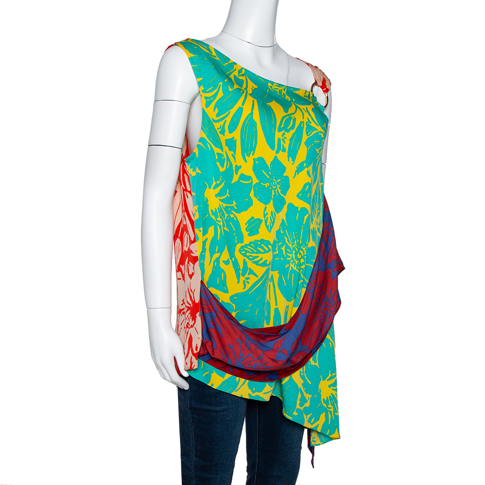 

Diane von Furstenberg Multicolor Floral Print Silk Shell Top