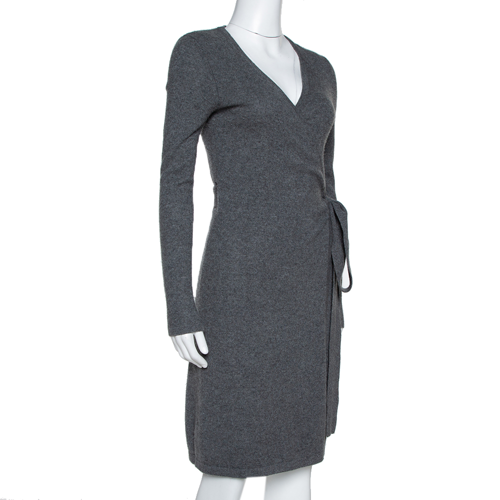 Diane von Furstenberg Grey Cashmere New Linda Wrap Dress P