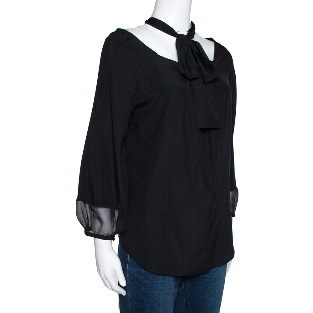 

Diane von Furstenberg Black Silk Neck Tie Detail Blouse