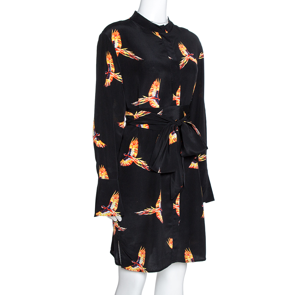 

Diane von Furstenberg Black Bird Print Silk Shirt Dress