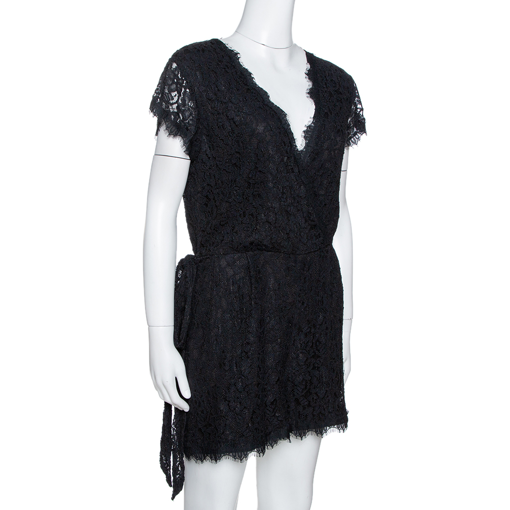 

Diane Von Furstenberg Black Purdette Lace Romper