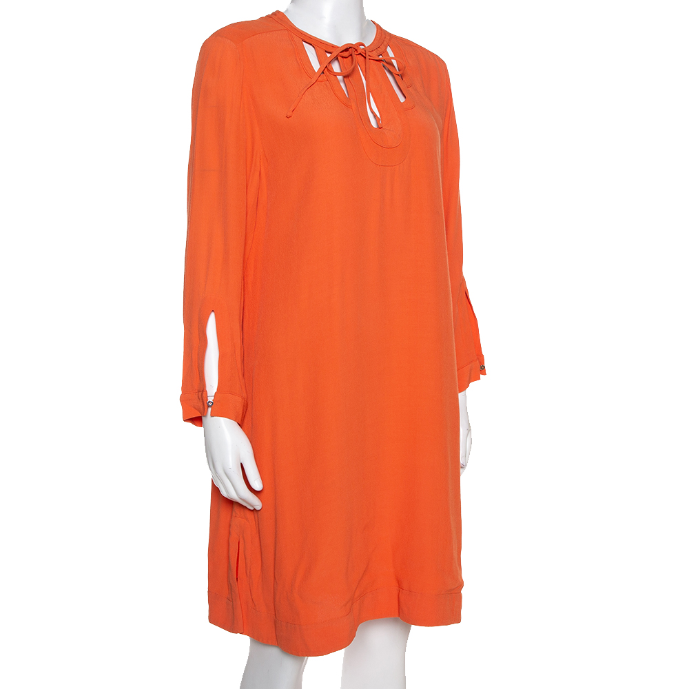 

Diane Von Furstenberg Orange Crepe Cutout Detail Kea Shift Dress