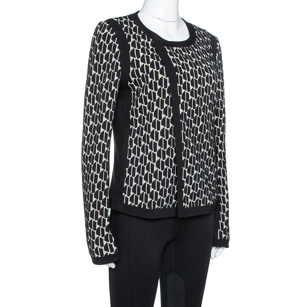 

Diane Von Furstenberg Black & Cream Textured Knit Patricia Hounds Jacket