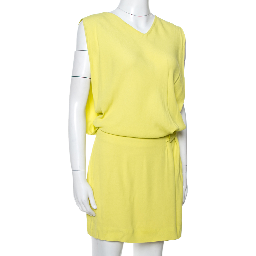 

Diane von Furstenberg Yellow Crepe Drop Waist Belted Gagon Dress