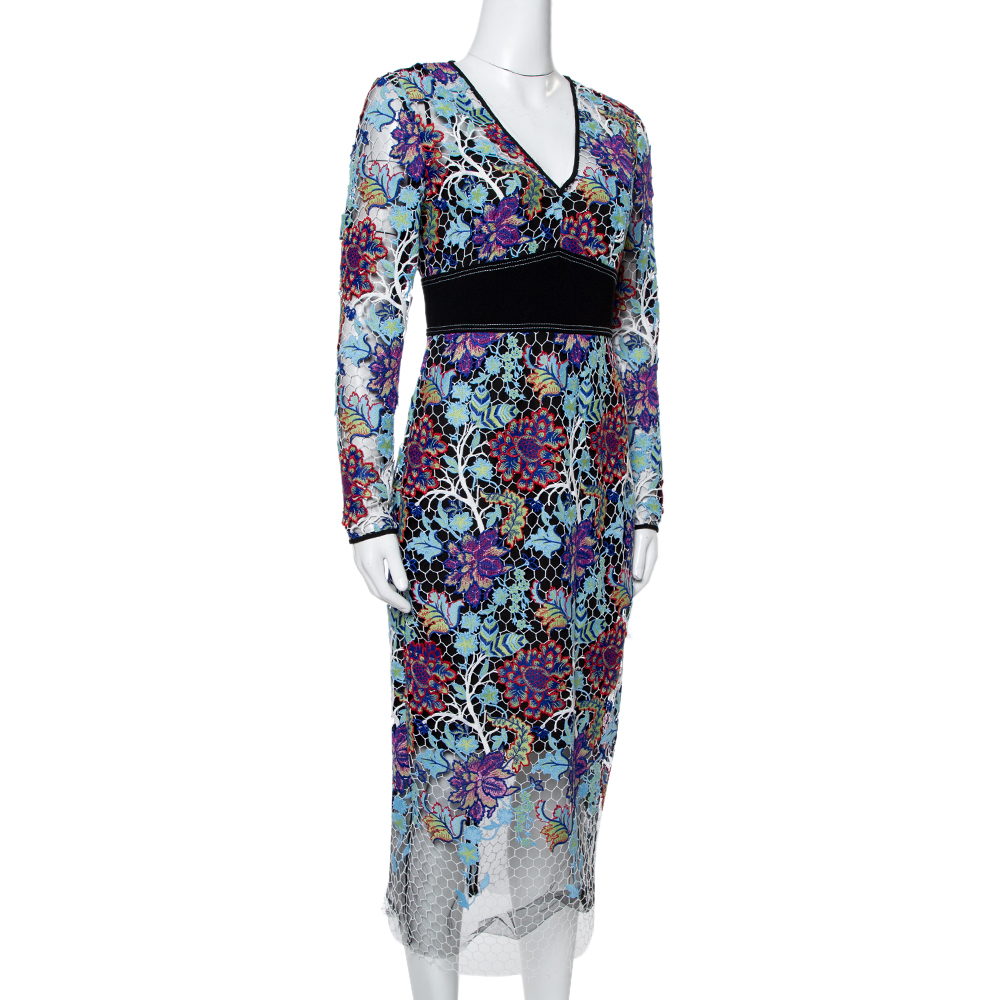 

Diane Von Furstenberg Multicolor Floral Guipure Lace Sheath Dress
