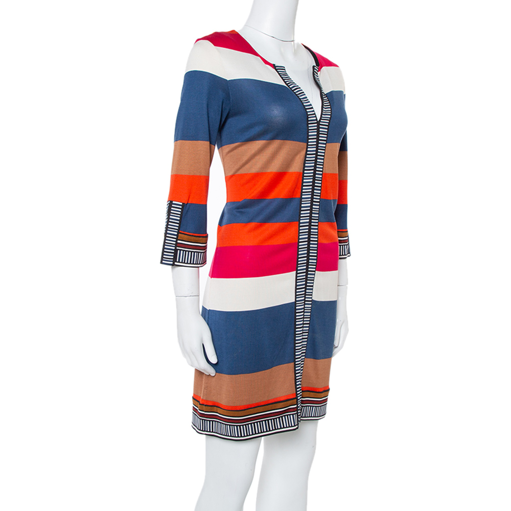 

Diane von Furstenberg Multicolor Striped Silk Jersey Rose Shift Dress