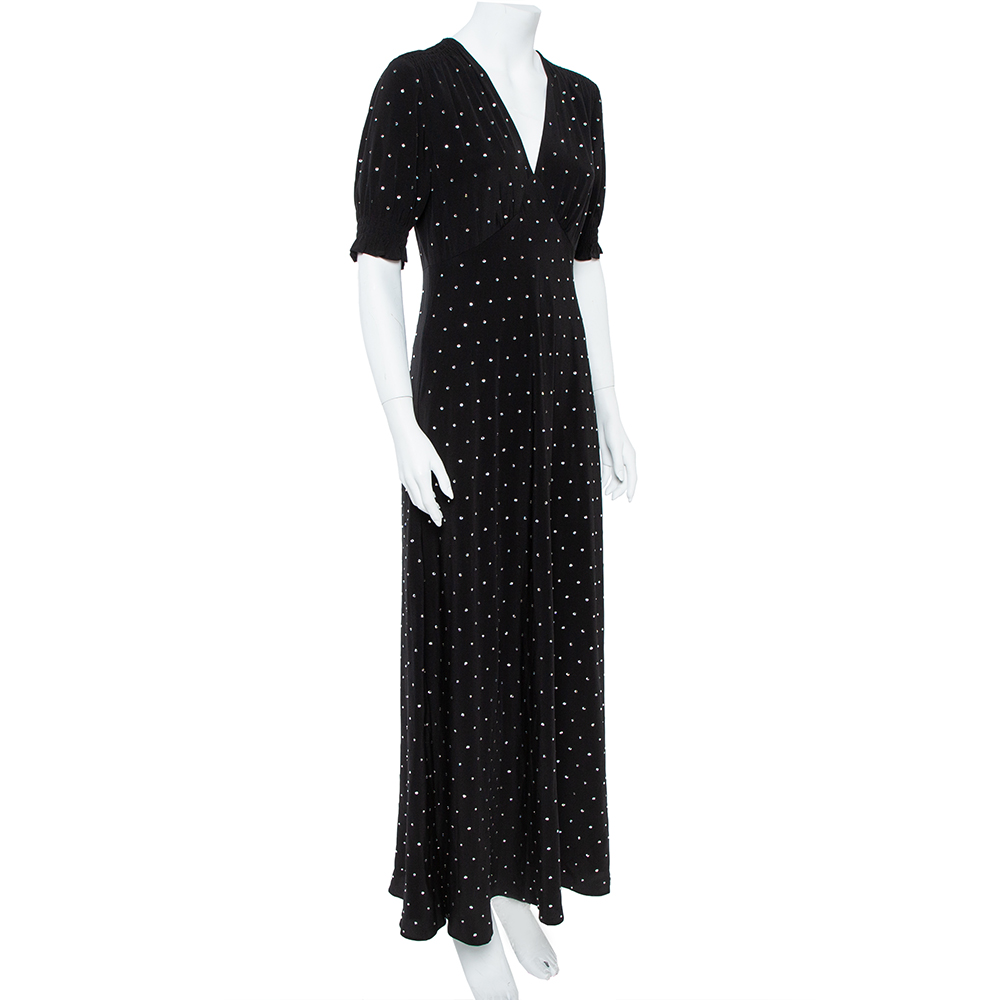 

Diane von Furstenberg Black Crepe de Chine Silk Embellished Avianna Gown