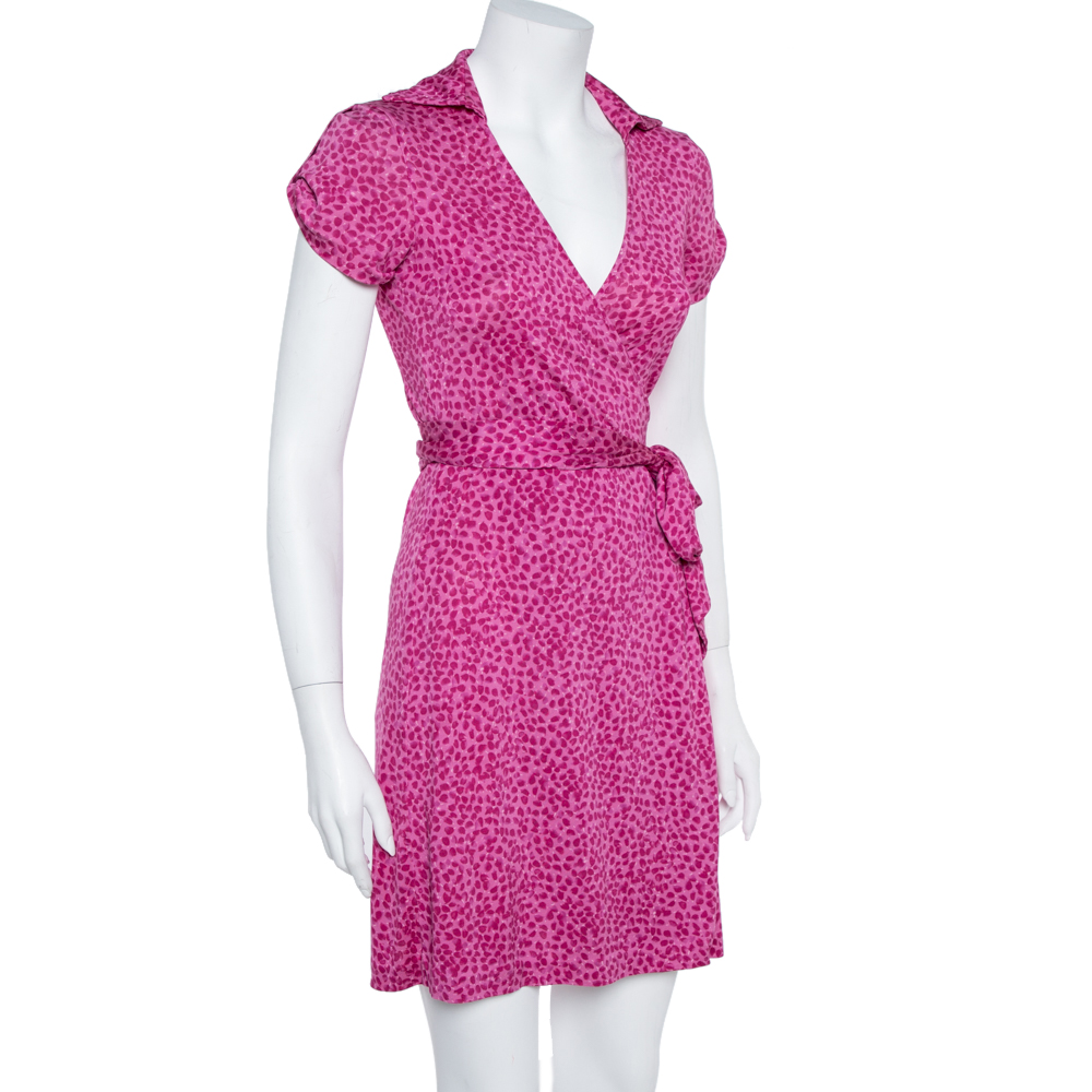 

Diane von Furstenberg Pink Printed Silk Jilda Two Wrap Dress