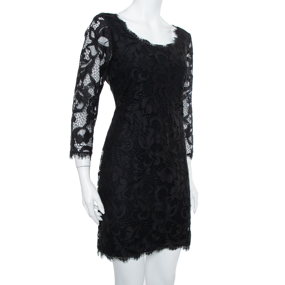 

Diane Von Furstenberg Black Lace Zarita Scoop Dress