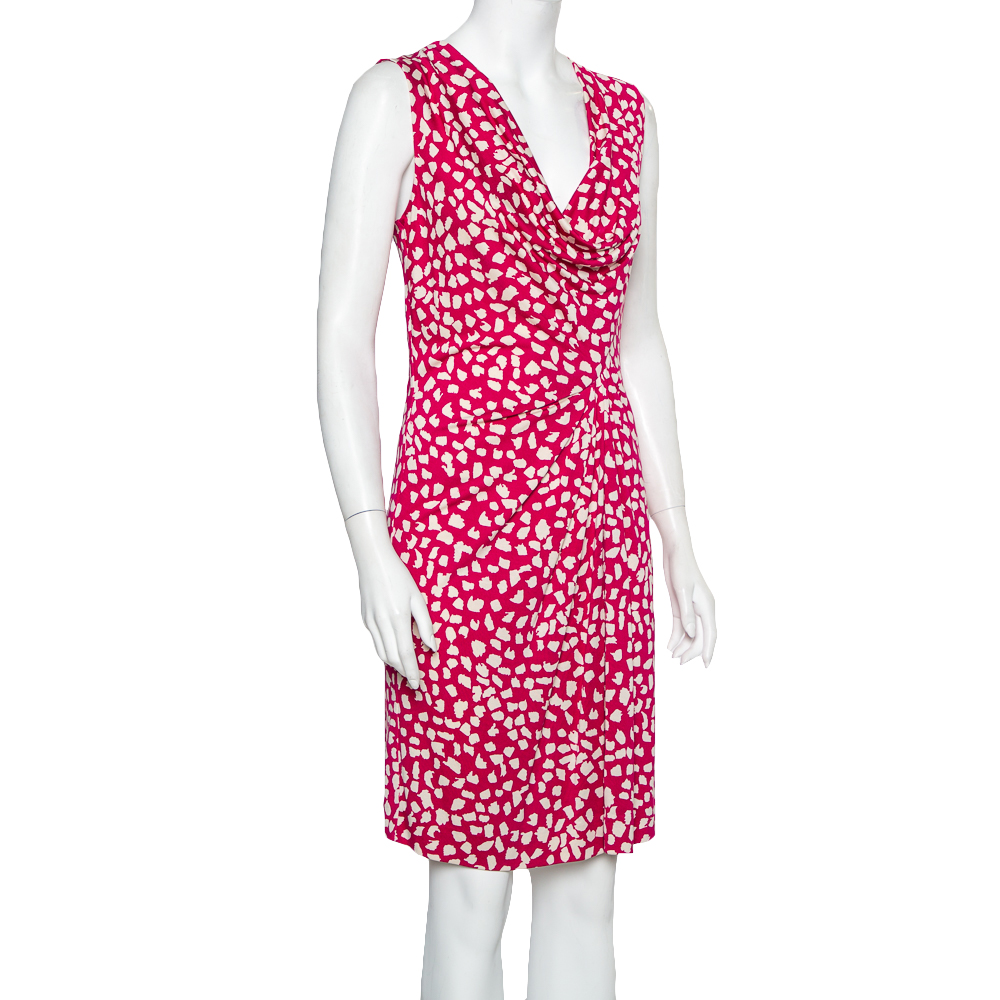 

Diane Von Furstenberg Pink Printed Knit Draped Neo Dress