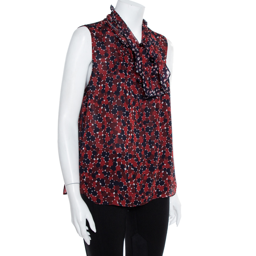 

Diane Von Furstenberg Red & Navy Blue Printed Silk Neck Tie Detail Fernanda Tank Top