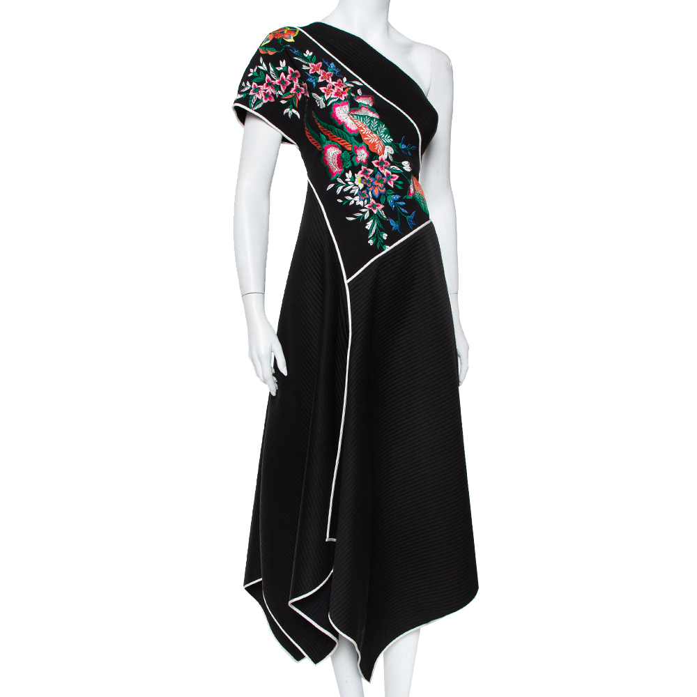 

Diane Von Furstenberg Black Synthetic Embroidered One Shoulder Ottoman Dress