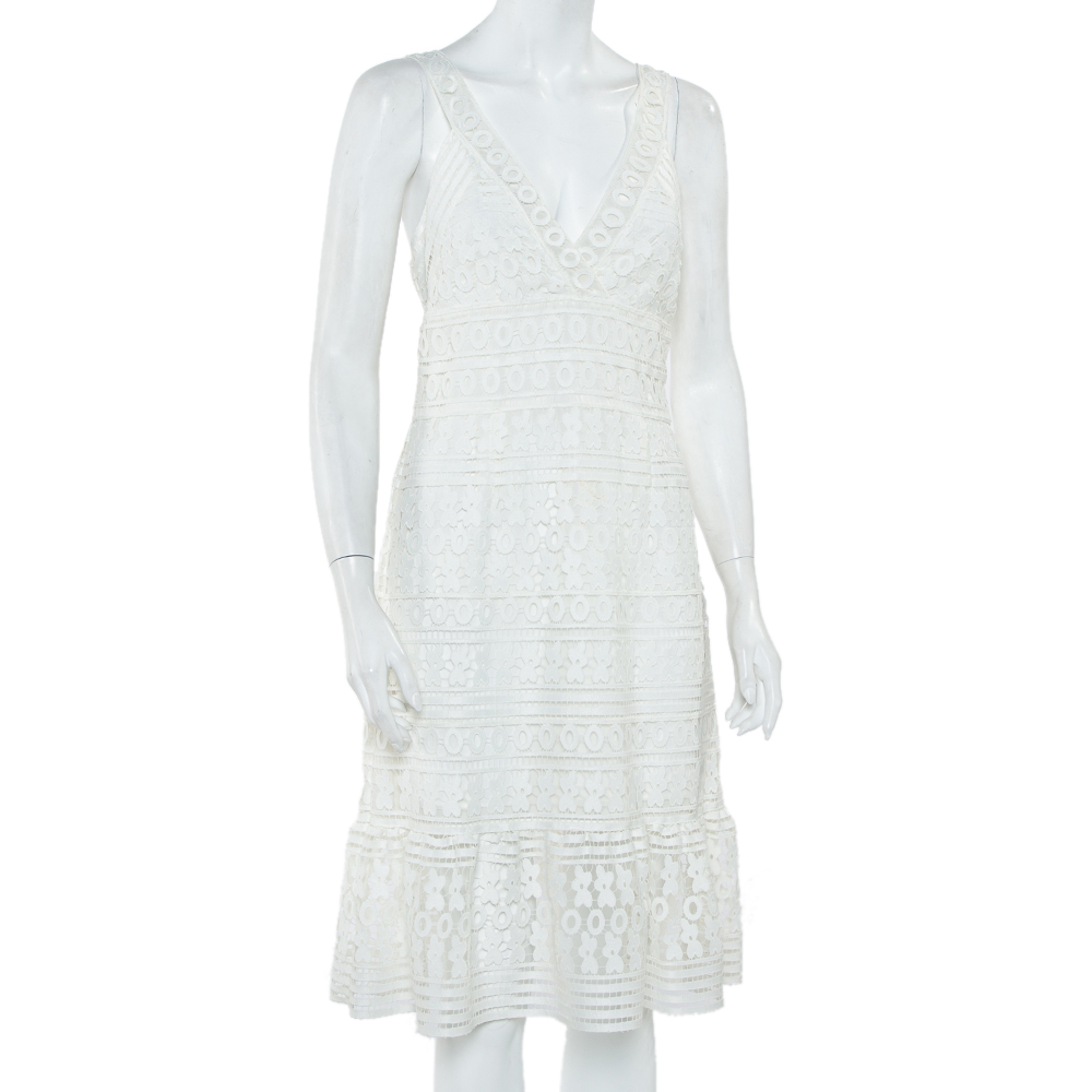 

Diane Von Furstenberg White Guipure Lace Plunge Neck Tiana Dress