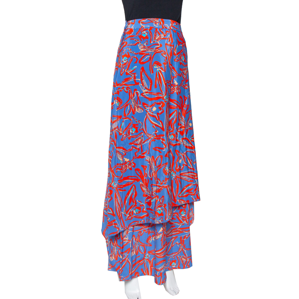 

Diane Von Furstenberg Blue Abstract Printed Silk Layered Maxi Skirt