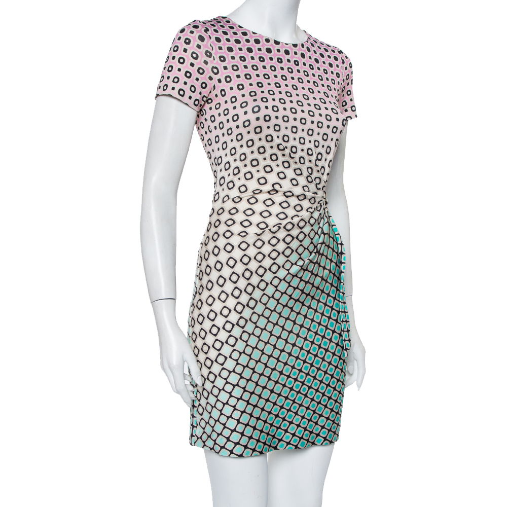 

Diane Von Furstenberg Ombre Printed Silk Draped Waist Tie Detail Zoe Mini Dress, Multicolor