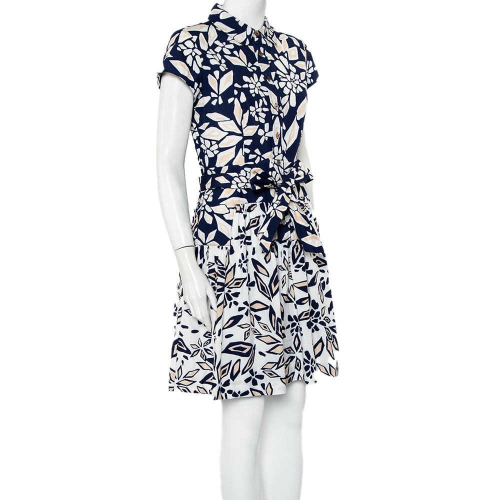 

Diane Von Furstenberg Navy Blue Printed Cotton Belted Scarlet Mini Dress