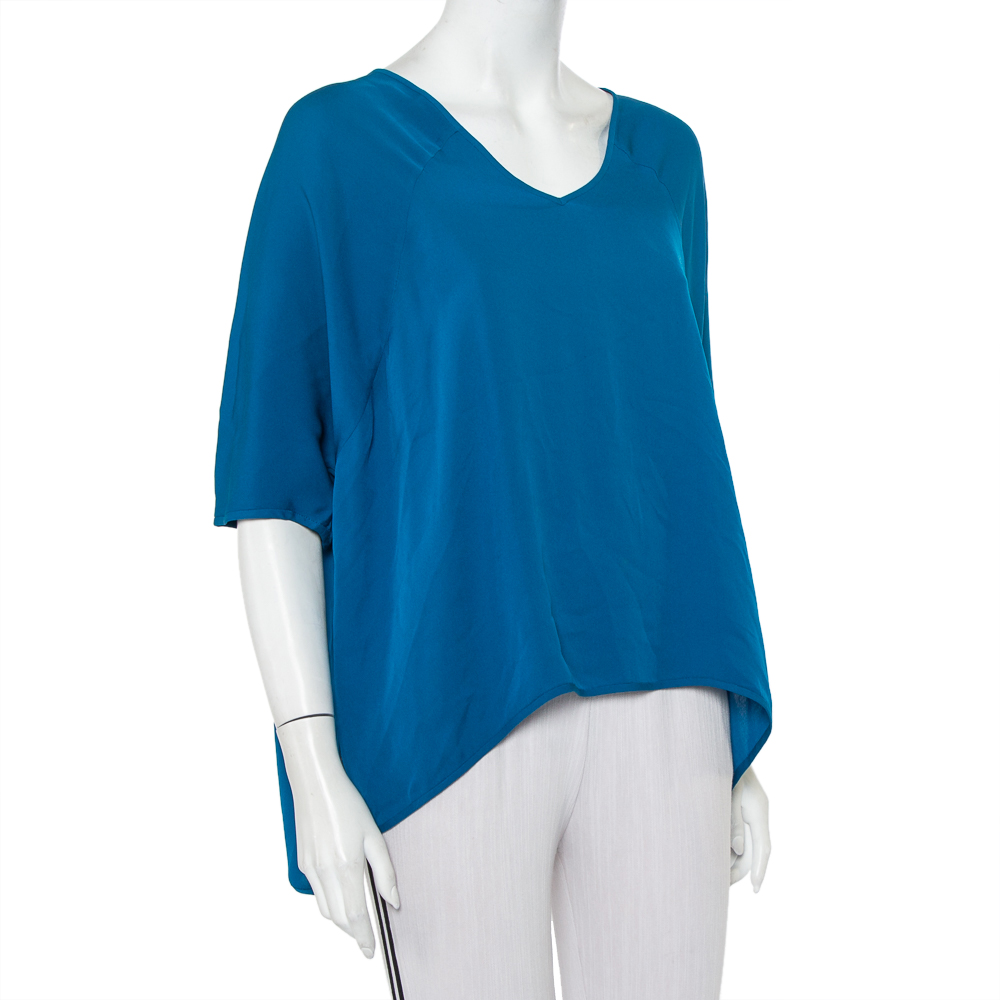

Diane Von Furstenberg Blue Silk Asymmetrical Hem Elsi Top