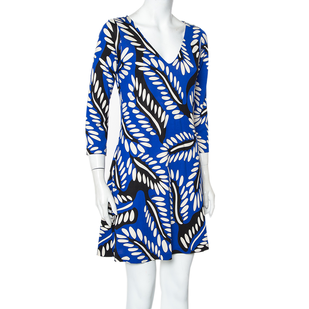 

Diane Von Furstenberg Blue Printed Silk Knit Kaden Dress