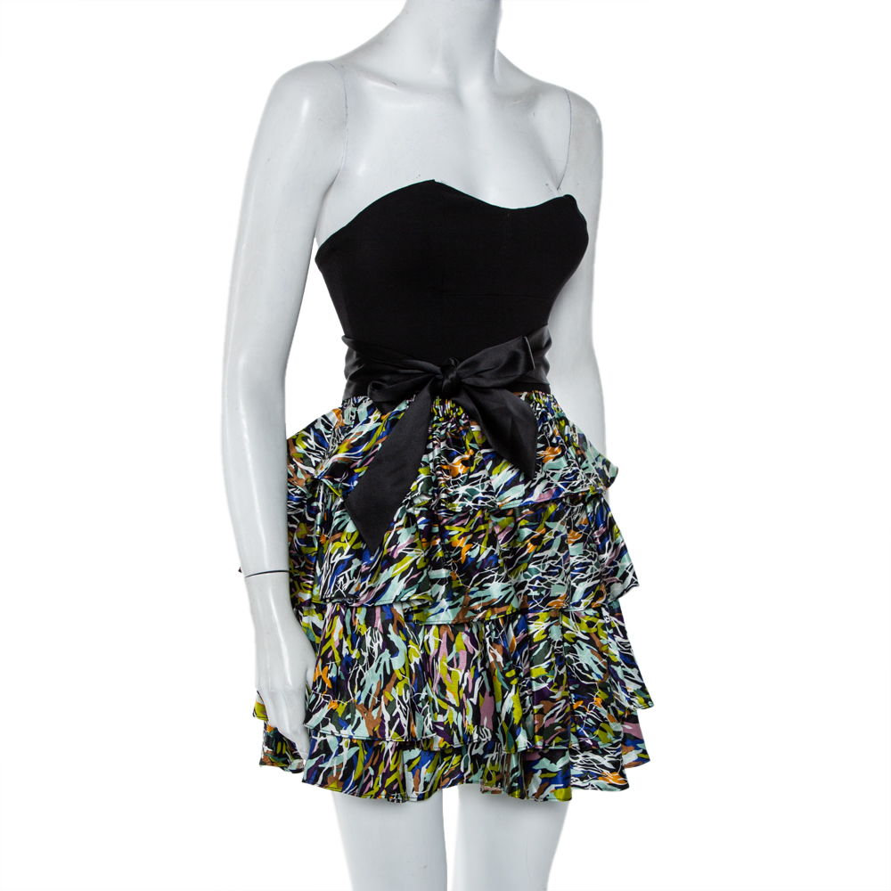 

Diane Von Furstenberg Multicolor Satin & Knit Waist Tie Detail Strapless Mini Dress