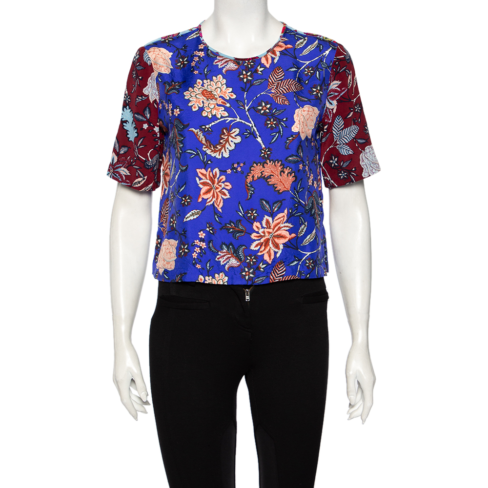 

Diane Von Furstenberg Multicolor Floral Printed Silk Top