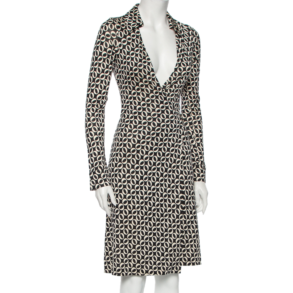 

Diane Von Furstenberg Monochrome Printed Silk Knit Midi Wrap Dress, Black