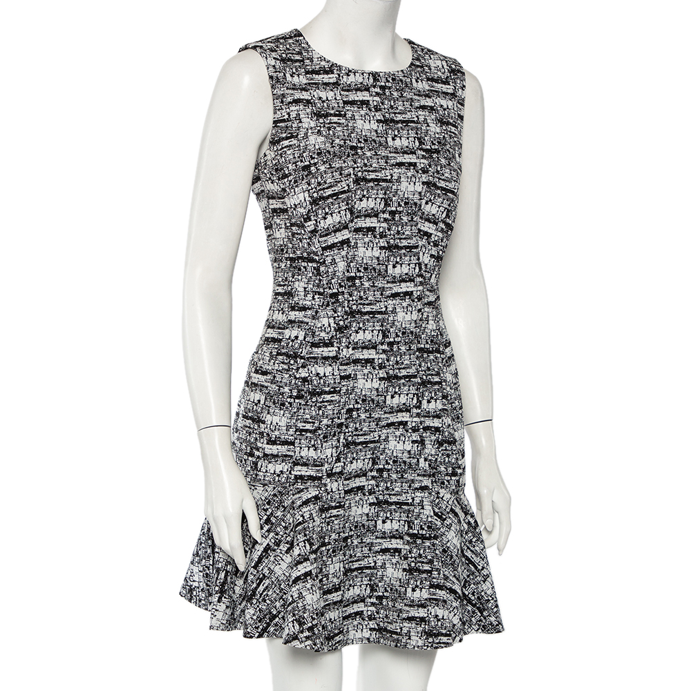 

Diane Von Furstenberg Monochrome Jacquard Sleeveless Jaelyn Flutter Dress, Black