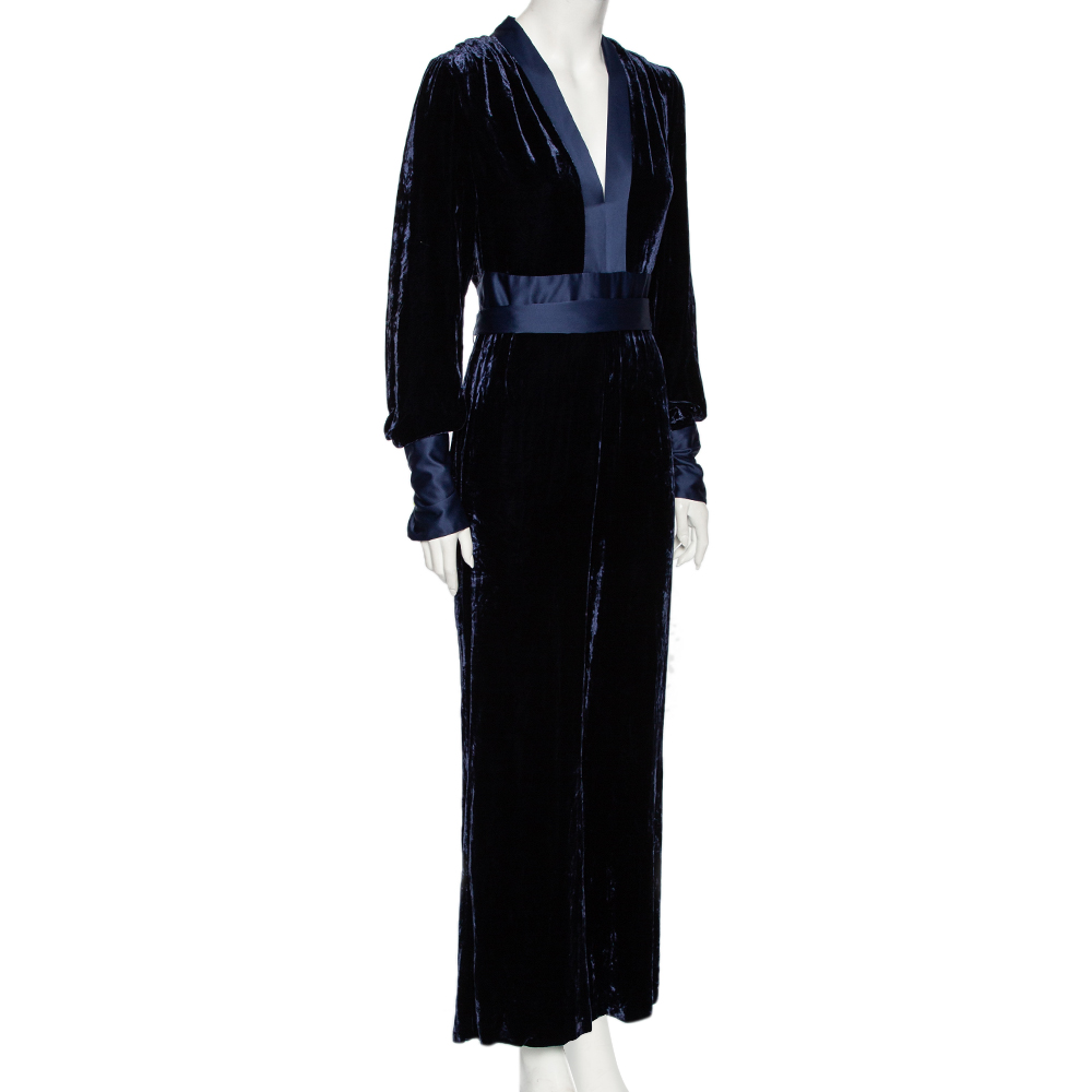 

Diane Von Furstenberg Navy Blue Velvet Claude Satin-Trimmed Jumpsuit