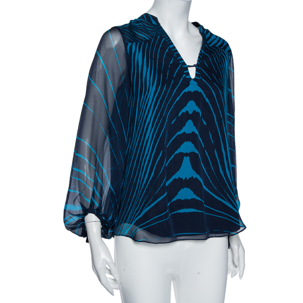 

Diane Von Furstenberg Blue Tanyana Clean Print Silk Blouse