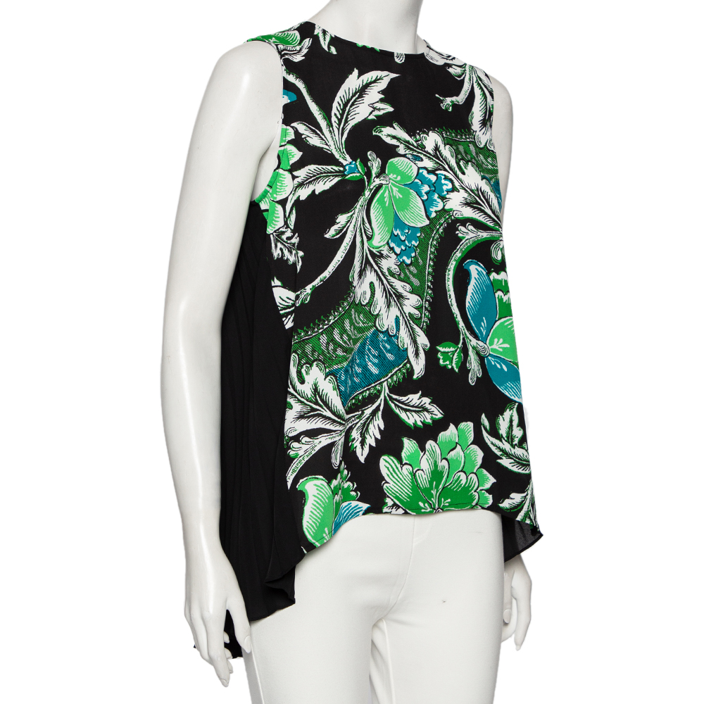 

Diane von Furstenberg Green & Black Floral Printed Georgette Silvie Blouse