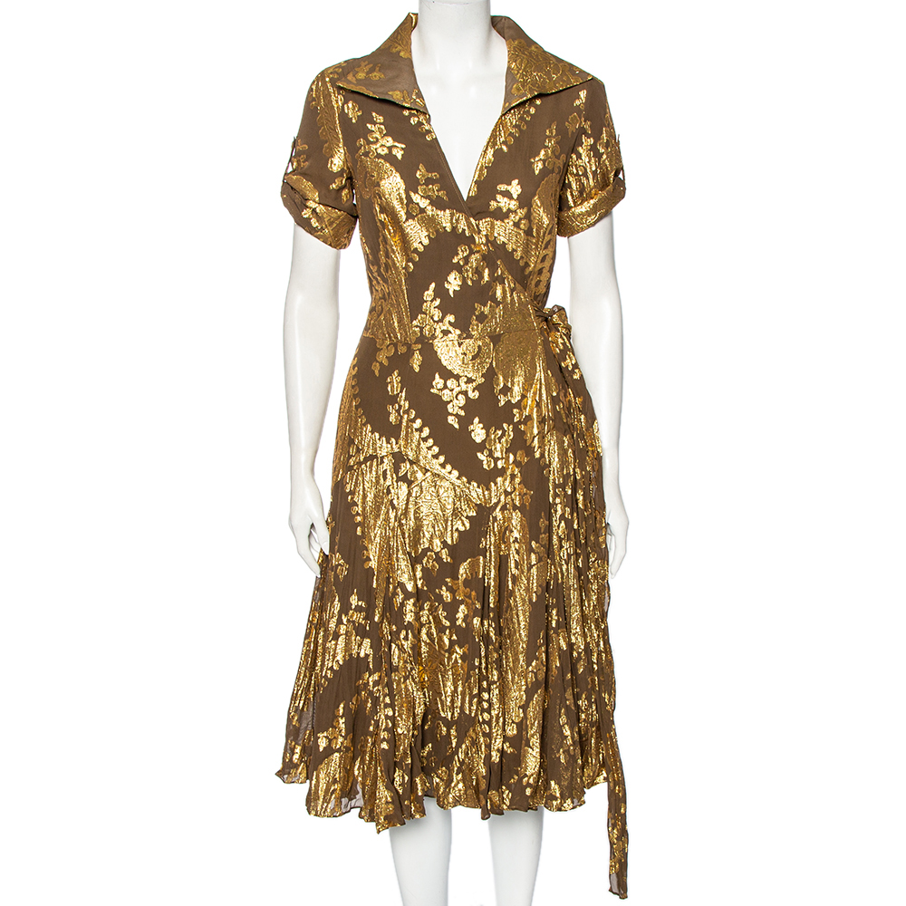 

Diane von Furstenberg Olive Green Fil Coupe Taffy Wrap Midi Dress