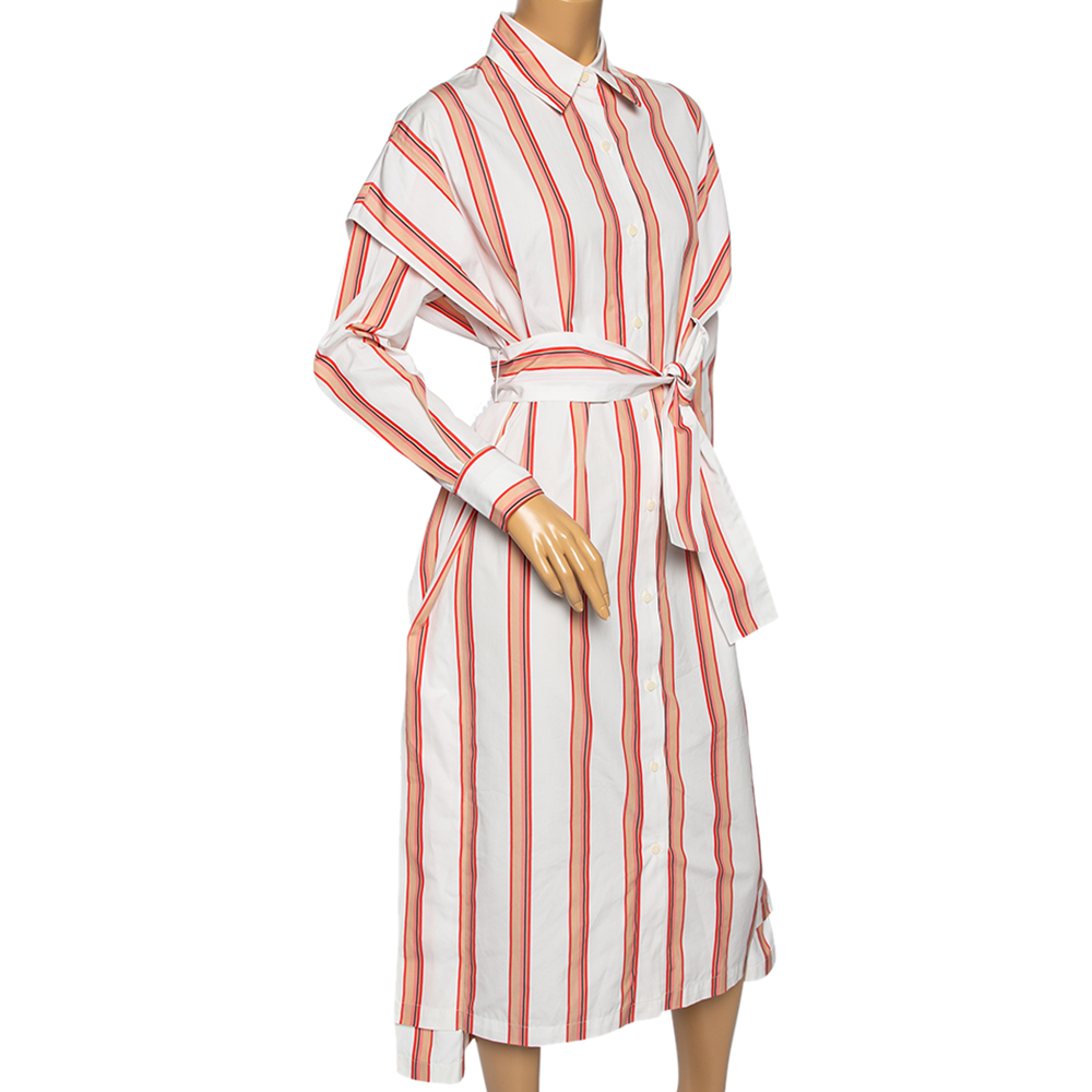 

Diane von Furstenberg White Striped Cotton Belted Oversized Shirt Dress