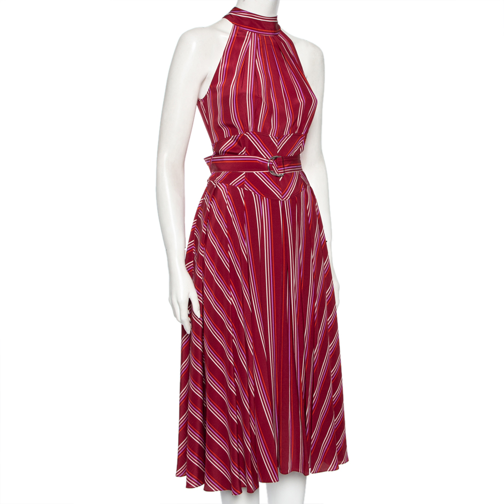 

Diane Von Furstenberg Red Striped Silk Crepe De Chine Midi Nicola Dress