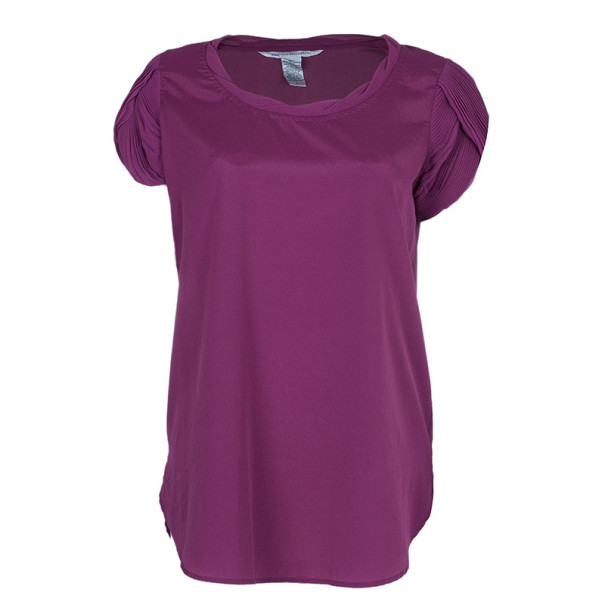 Pre Owned Diane Von Furstenberg Clemence Pleated Sleeve Fuchsia Top M